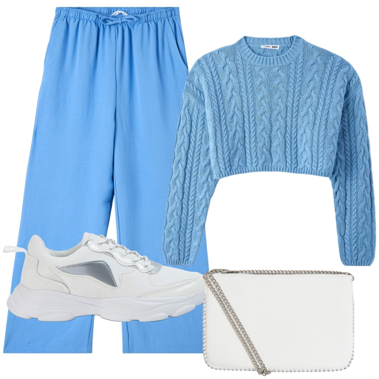 Outfit donna - Casual Terranova. Stile Casual chic per Tutti i giorni. Abbinamento con pantaloni, maglieria, sneakers, borse a tracolla.