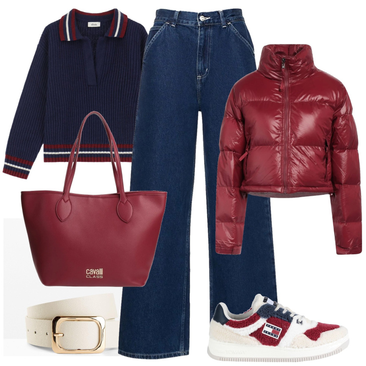 Outfit donna - Casual alternativo. Stile Casual per Tutti i giorni. Abbinamento con cinture, borse a spalla, sneakers, piumini, pullovers, pantaloni.