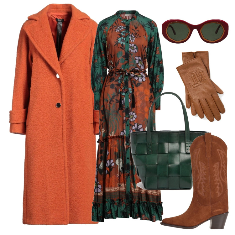 Outfit donna - Tonalità calde avvolgenti!!!. Stile Trendy per Ufficio. Abbinamento con cappotti, occhiali da sole, guanti, vestiti lunghi, stivali, borse a mano.