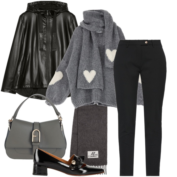 Outfit donna - La maglia con i cuori. Stile Bon Ton per Ufficio. Abbinamento con pantaloni, borse a mano, décolleté, maglieria, blazer, sciarpe.