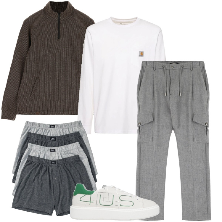 Outfit uomo - Stare comodi. Stile Casual per Tutti i giorni. Abbinamento con boxer, sneakers, felpe, pantaloni cargo, t-shirt.