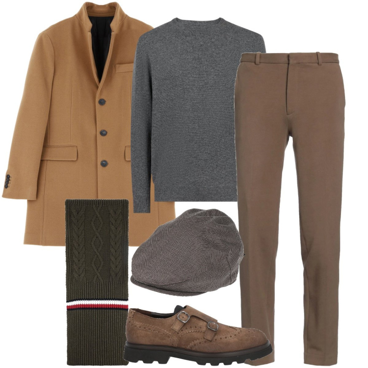 Outfit uomo - La coppola elegante. Stile Business/Elegante per Ufficio. Abbinamento con cappelli, pantaloni, sciarpe, scarpe stringate, cappotti, maglieria.