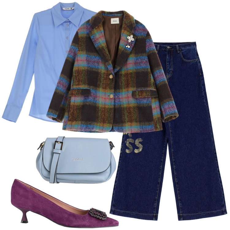 Outfit donna - Blazer e jeans. Stile Casual chic per Tutti i giorni. Abbinamento con décolleté, borse a tracolla, camicie, jeans, blazer.