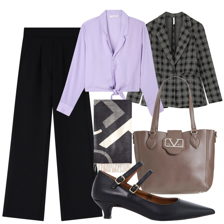 Outfit donna - Total look #2042763. Stile Bon Ton per Ufficio. Abbinamento con borse a mano, camicie, décolleté, pantaloni, blazer, sciarpe.