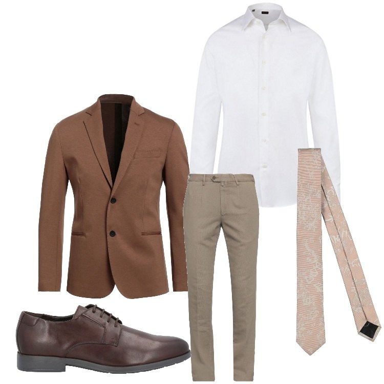 Outfit uomo - Marrone in ufficio. Stile Business/Elegante per Ufficio. Abbinamento con giacche, cravatte, scarpe stringate, pantaloni, camicie.