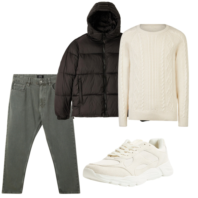 Outfit uomo - Total look. Stile Casual per Tutti i giorni. Abbinamento con pantaloni, piumini, sneakers, maglieria.