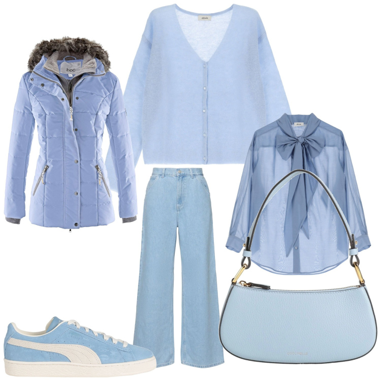 Outfit donna - Seta e sneakers. Stile Sporty chic per Serata fuori. Abbinamento con piumini, borse a mano, sneakers, cardigans, camicie, jeans.