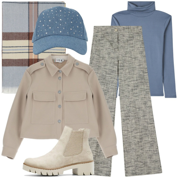 Outfit donna - Soft chic. Stile Casual chic per Tutti i giorni. Abbinamento con stivaletti, cappelli, maglieria, blazer, sciarpe, pantaloni.