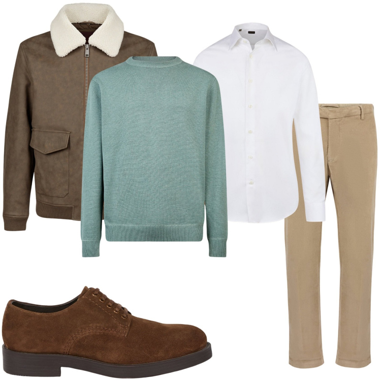 Outfit uomo - Doppelganger per la giornata. Stile Trendy per Tutti i giorni. Abbinamento con giacche, camicie, maglieria, scarpe stringate, pantaloni.