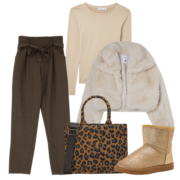 Outfit donna - La borsa leo. Stile Casual per Tutti i giorni. Abbinamento con blazer, shopping bag, stivali, t-shirt, pantaloni.