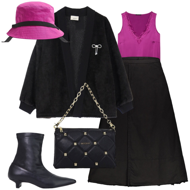 Outfit donna - Il cappello. Stile Bon Ton per Tutti i giorni. Abbinamento con cappelli, borse a spalla, stivaletti, blazer, gonne lunghe, top.