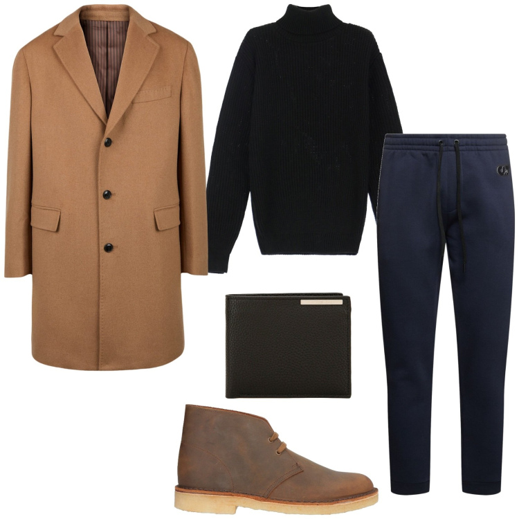 Outfit uomo - Total look #2043063. Stile Casual per Tutti i giorni. Abbinamento con stivali e stivaletti, portafogli, maglieria, cappotti, pantaloni.