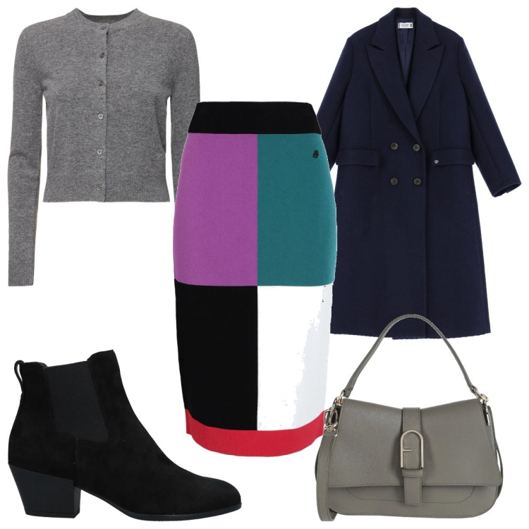 Outfit donna - Total look #2043070. Stile Trendy per Tutti i giorni. Abbinamento con stivaletti chelsea, borse a mano, gonne longuette, cappotti, cardigans.