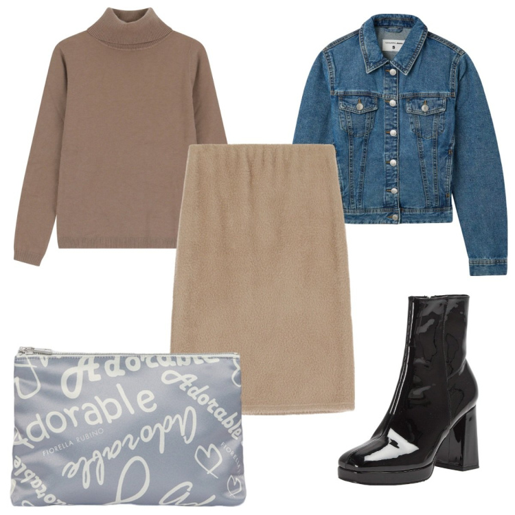 Outfit donna - Total look #2043072. Stile Trendy per Tutti i giorni. Abbinamento con blazer, stivaletti, maglieria, gonne longuette, pochette.