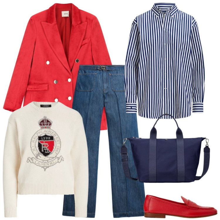 Outfit donna - Blazer. Stile Glamour per Tutti i giorni. Abbinamento con blazer, camicie, jeans, maglieria, mocassini, borse tote.