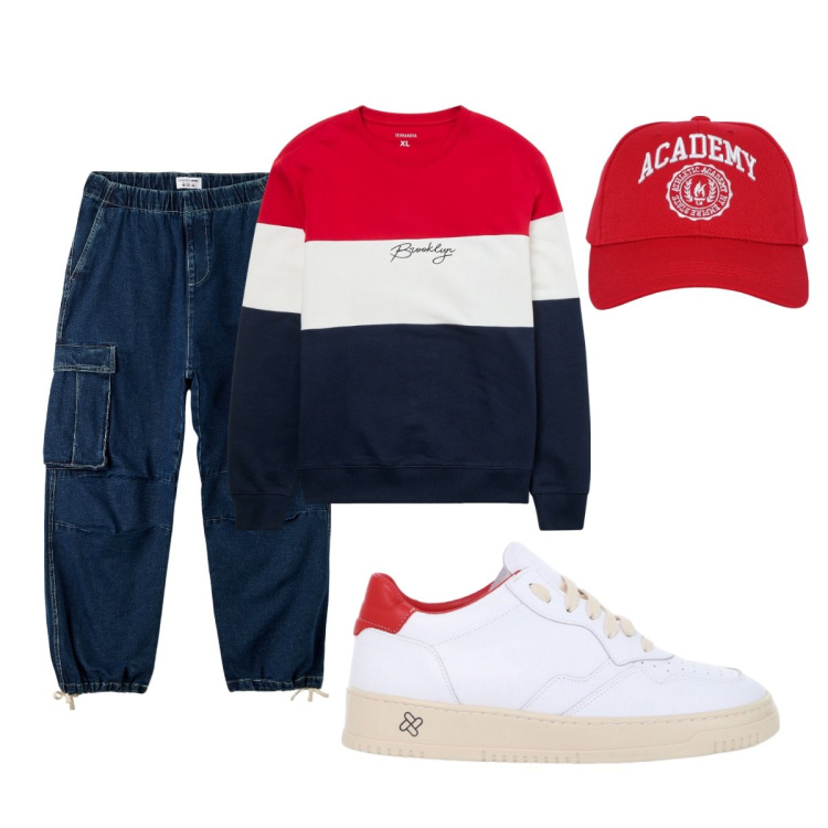 Outfit uomo - Total look #2043165. Stile Casual per Tutti i giorni. Abbinamento con cappelli, felpe, jeans, sneakers.