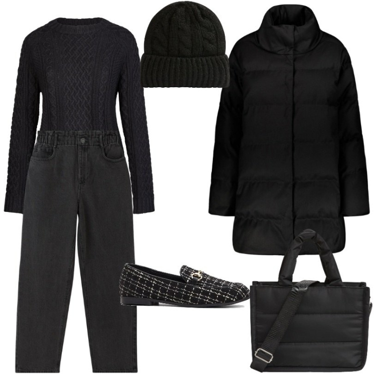 Outfit donna - Mocassini eleganti con effetto bouclé. Stile Basic per Tutti i giorni. Abbinamento con mocassini, jeans, shopping bag, berretti, cappotti, maglieria.