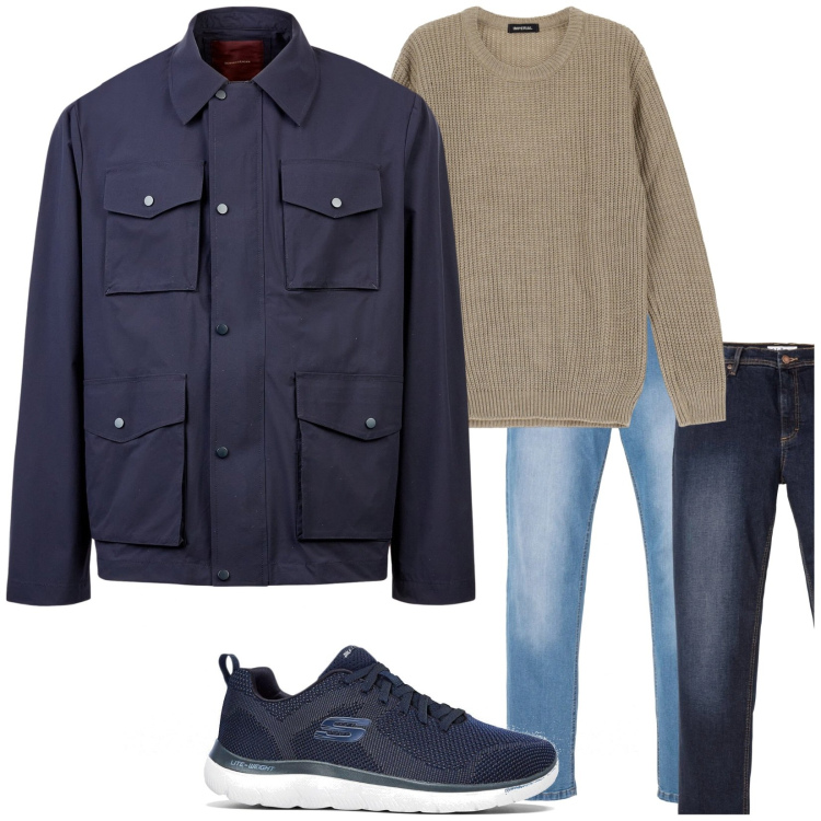 Outfit uomo - Total look #2043231. Stile Casual per Tutti i giorni. Abbinamento con jeans dritti, sneakers, maglieria, giacche.