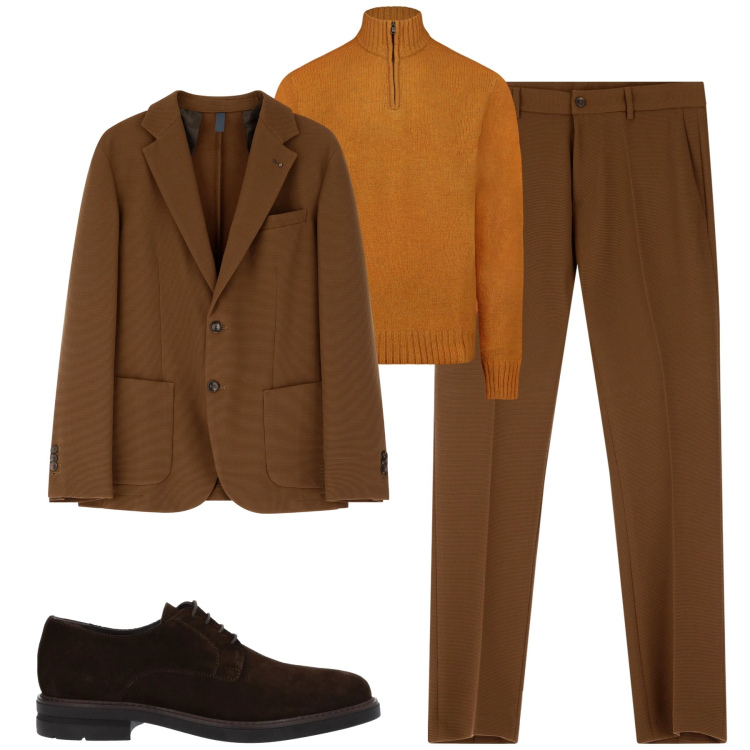 Outfit uomo - Brown shades. Stile Trendy per Tutti i giorni. Abbinamento con scarpe stringate, giacche, pantaloni, maglieria.