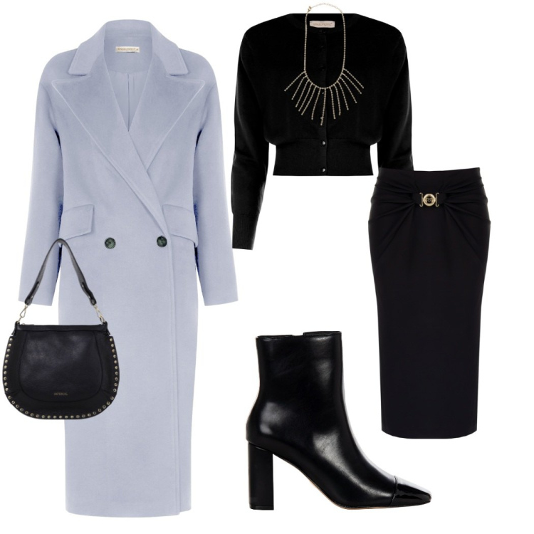 Outfit donna - Urban escape. Stile Urban per Tutti i giorni. Abbinamento con collane, cappotti, gonne longuette, cardigans, stivaletti, borse a spalla.