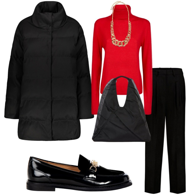 Outfit donna - Urban escape. Stile Urban per Tutti i giorni. Abbinamento con mocassini, cappotti, pantaloni, maglieria, shopping bag, collane.
