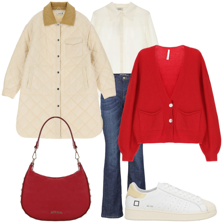 Outfit donna - Total look #2043320. Stile Casual per Tutti i giorni. Abbinamento con jeans bootcut, sneakers, blazer, camicie, borse a spalla, cardigans.
