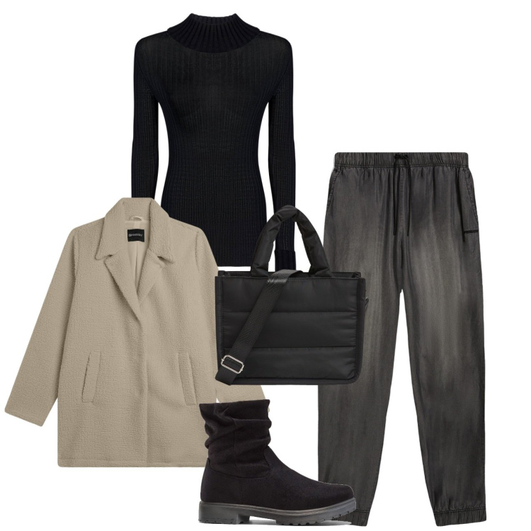 Outfit donna - Il pea coat burro. Stile Basic per Tutti i giorni. Abbinamento con stivaletti, shopping bag, cappotti, jeans, maglieria.
