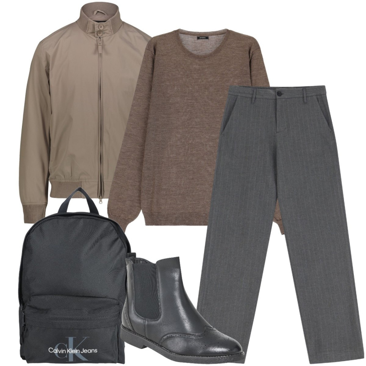 Outfit uomo - Il pantalone gessato. Stile Urban per Ufficio. Abbinamento con borse sportive, stivali e stivaletti, pantaloni, maglieria, giacche.