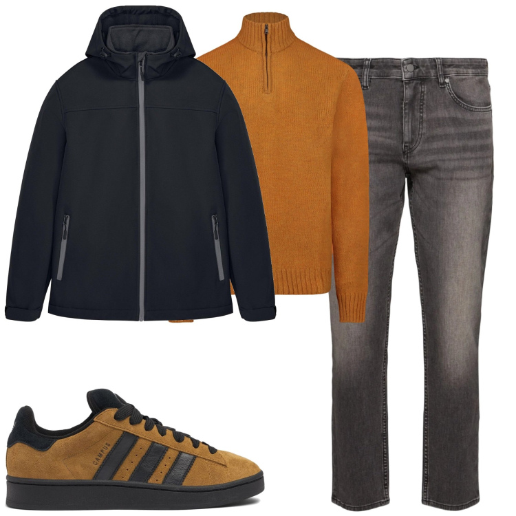 Outfit uomo - City. Stile Casual per Tutti i giorni. Abbinamento con giacche, maglieria, jeans, sneakers.