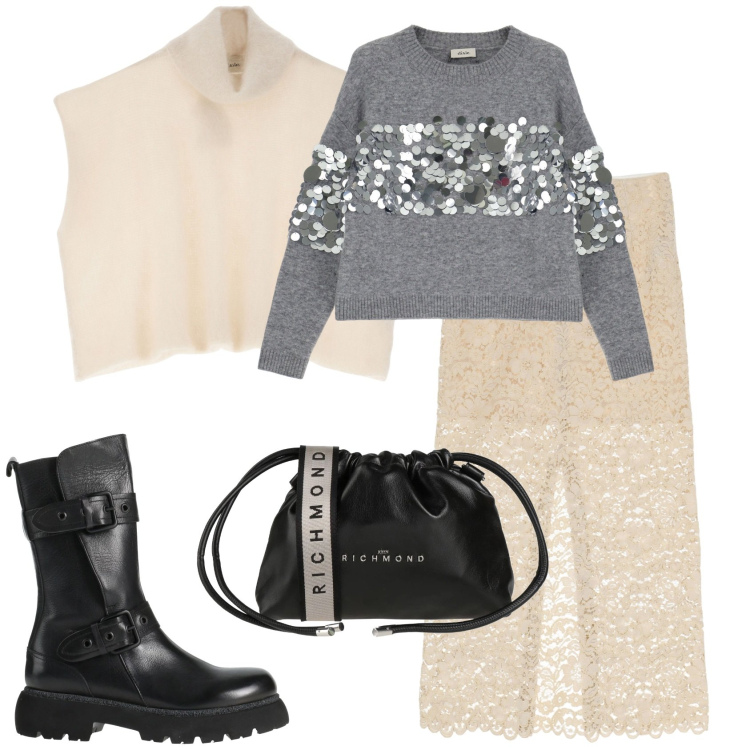 Outfit donna - Street style. Stile Trendy per Tutti i giorni. Abbinamento con stivaletti, borse a tracolla, gonne longuette, pullovers, cappotti.