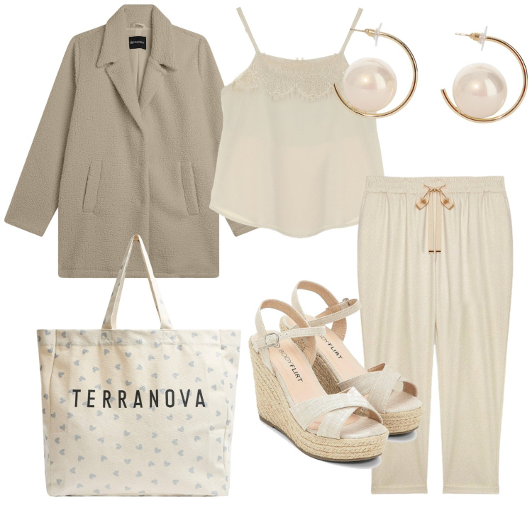Outfit donna - Underwear per uscire. Stile Casual chic per Tutti i giorni. Abbinamento con sandali, shopping bag, cappotti, top, orecchini, pantaloni.