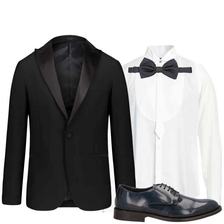 Outfit uomo - Smocking. Stile Business/Elegante per Serata speciale. Abbinamento con cravatte, scarpe stringate, camicie, abiti.