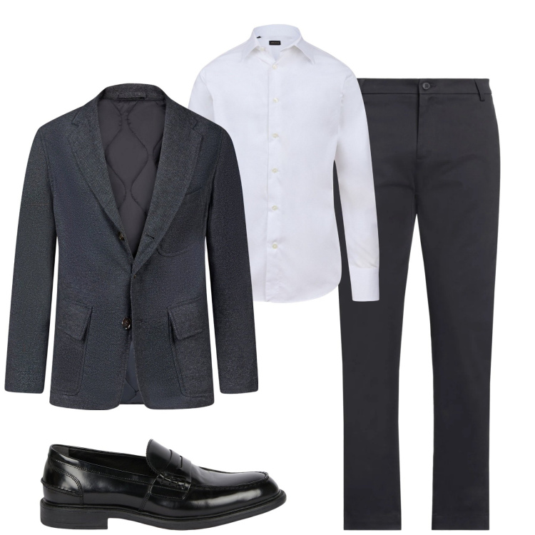 Outfit uomo - Casual chic. Stile Urban per Tutti i giorni. Abbinamento con pantaloni chino, giacche, camicie, scarpe stringate.