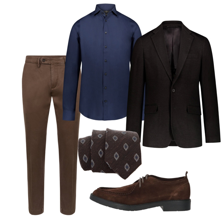 Outfit uomo - In cravatta fino a sera. Stile Business/Elegante per Tutti i giorni. Abbinamento con scarpe stringate, cravatte, camicie, giacche, pantaloni chino.