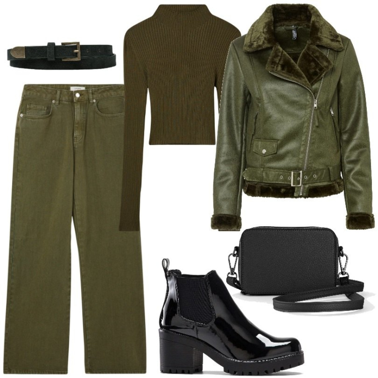 Outfit donna - Total look #2043574. Stile Casual per Ufficio. Abbinamento con borse a tracolla, blazer, stivaletti, pantaloni, maglieria, cinture.