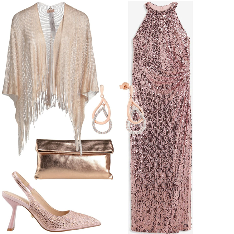 Outfit femme - Robe de soirée sequins. Style Basique pour Cérémonie. Assortir avec robes, boucles d'oreilles, sacs à main, gilets, chaussures à talon.