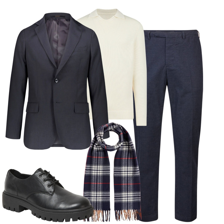 Outfit uomo - City. Stile Urban per Tutti i giorni. Abbinamento con scarpe stringate, maglieria, giacche, pantaloni, sciarpe.