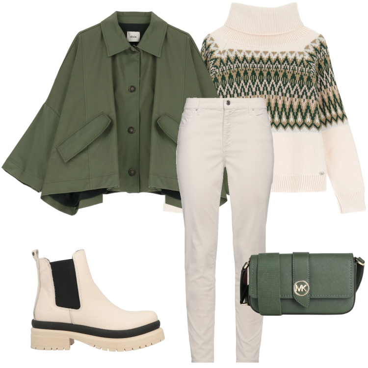 Outfit donna - In città. Stile Casual per Tutti i giorni. Abbinamento con stivaletti, borse a tracolla, pantaloni skinny, blazer, maglieria.