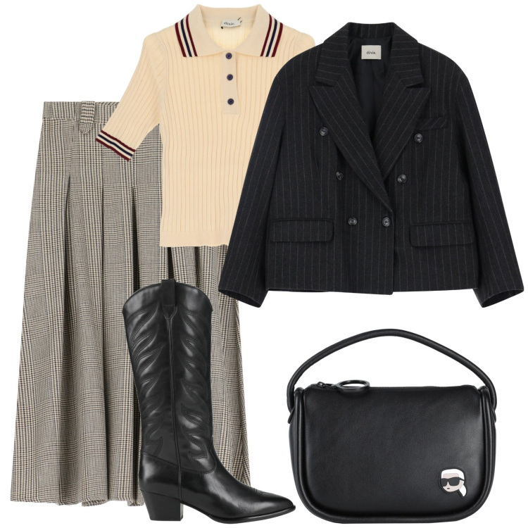 Outfit donna - Stile urbano. Stile Urban per Tutti i giorni. Abbinamento con borse a mano, stivali, gonne lunghe, maglieria, blazer.