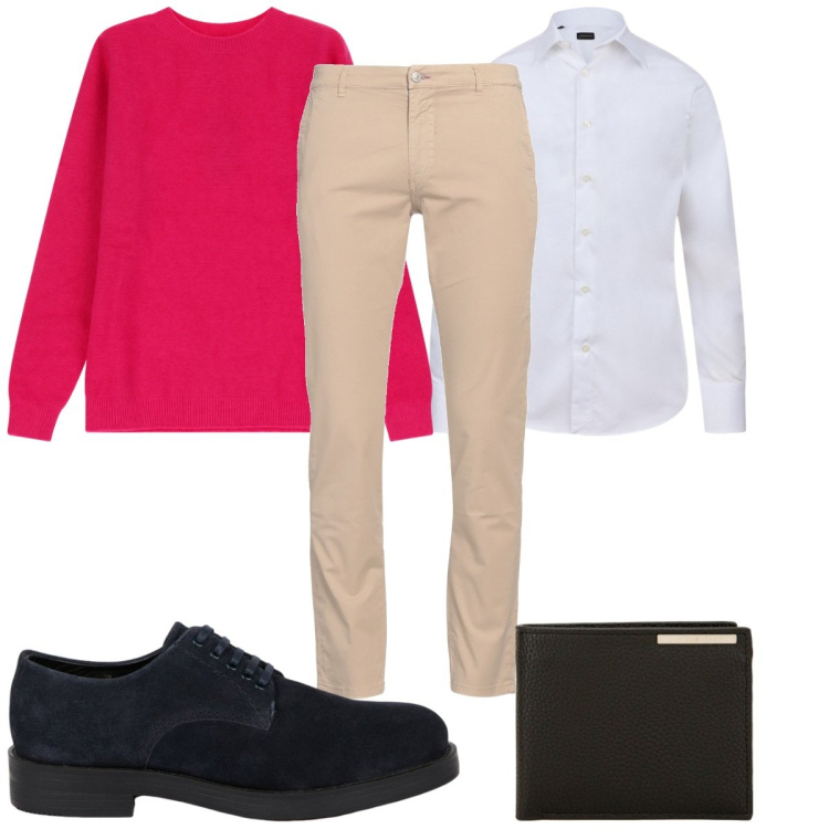 Outfit uomo - Total look #2043772. Stile Casual per Ufficio. Abbinamento con pantaloni, portafogli, pullovers, scarpe stringate, camicie.