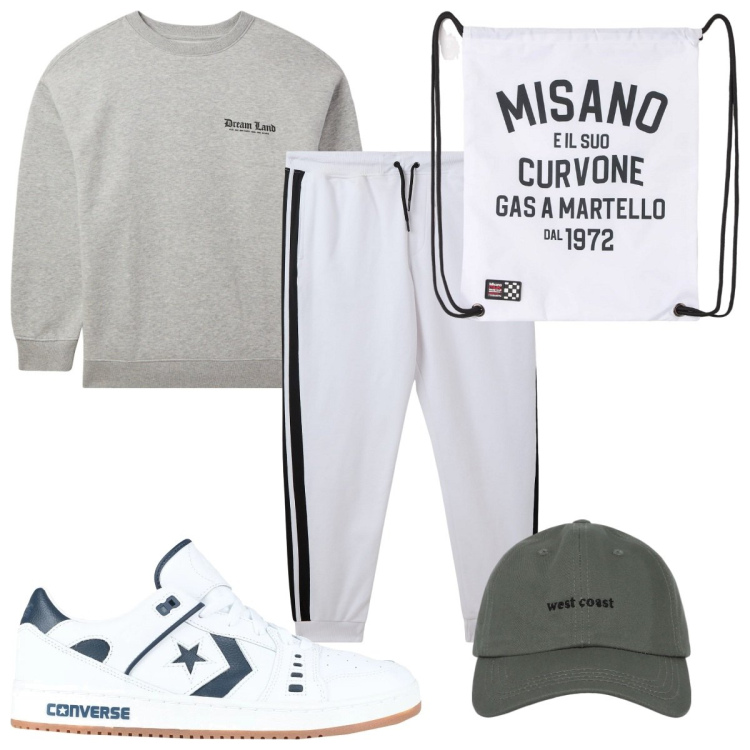 Outfit uomo - Total look #2043784. Stile Trendy per Sport. Abbinamento con sneakers, borse sportive, pantaloni, cappelli con visiera, felpe.