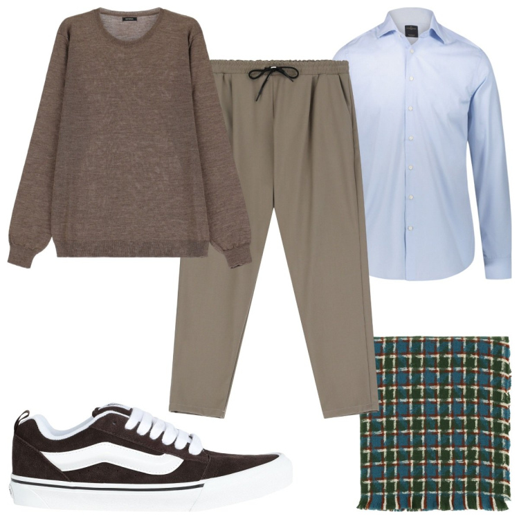 Outfit uomo - Total look #2043787. Stile Trendy per Tutti i giorni. Abbinamento con sneakers, sciarpe, maglieria, pantaloni, camicie.