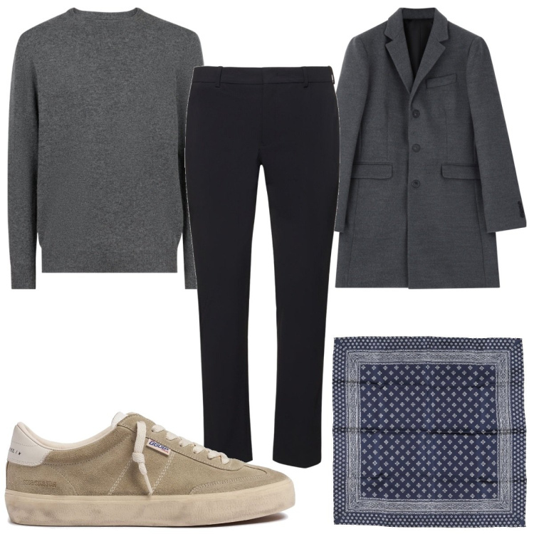 Outfit uomo - Total look #2043797. Stile Casual per Tutti i giorni. Abbinamento con sciarpe, cappotti, maglieria, pantaloni, sneakers.