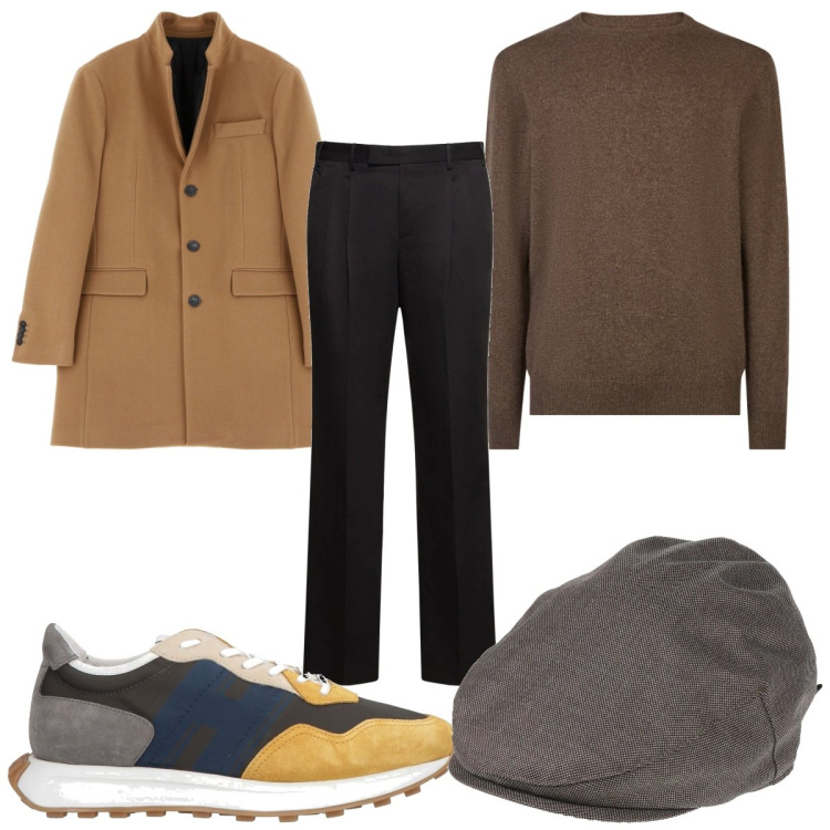 Outfit uomo - Total look #2043798. Stile Casual per Tutti i giorni. Abbinamento con cappelli, sneakers, cappotti, maglieria, pantaloni.
