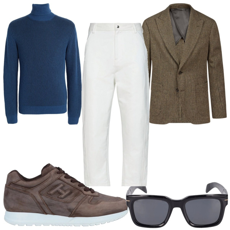 Outfit uomo - Total look #2043805. Stile Casual per Tutti i giorni. Abbinamento con maglieria, jeans dritti, sneakers, giacche, occhiali da sole.