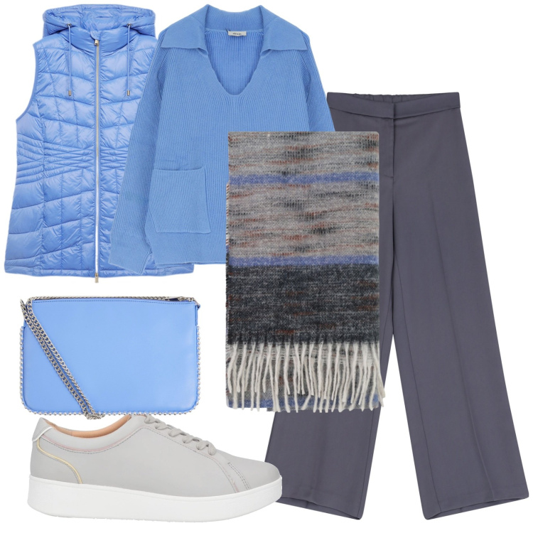 Outfit donna - Total look #2043818. Stile Basic per Tutti i giorni. Abbinamento con sneakers, borse a tracolla, foulard, pantaloni, maglieria, piumini.