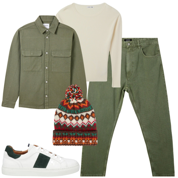 Outfit uomo - City. Stile Casual per Tutti i giorni. Abbinamento con sneakers, maglieria, pantaloni, cappotti, berretti.