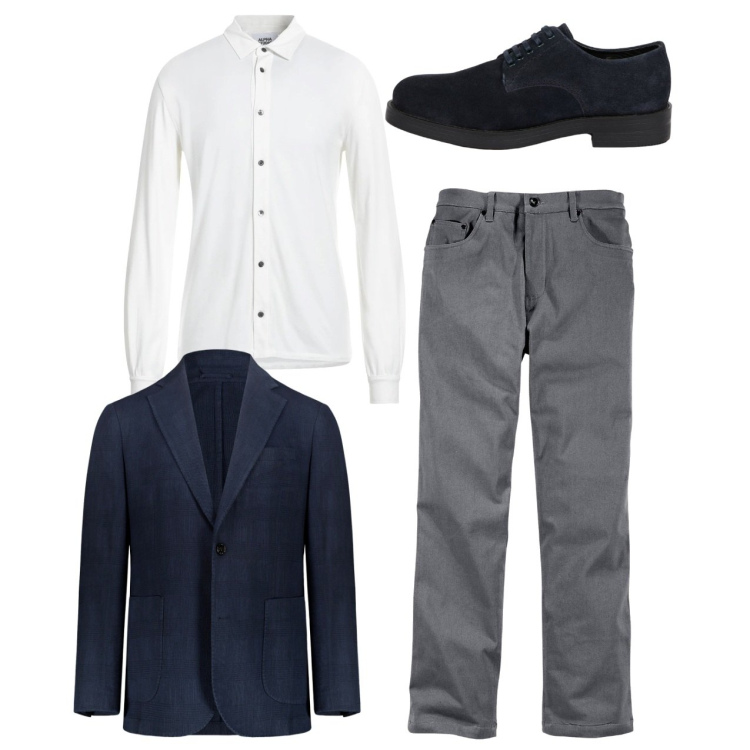 Outfit uomo - In ufficio. Stile Casual per Ufficio. Abbinamento con pantaloni, camicie, giacche, scarpe stringate.