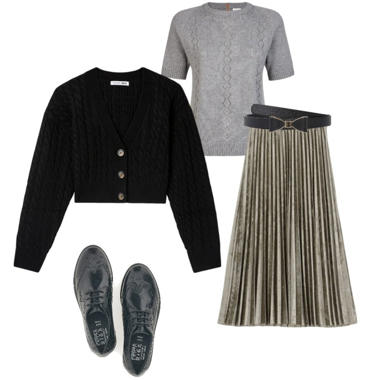 Outfit donna - Gonna per ogni occasione. Stile Casual chic per Serata fuori. Abbinamento con cardigans, cinture, gonne longuette, maglieria, scarpe stringate.