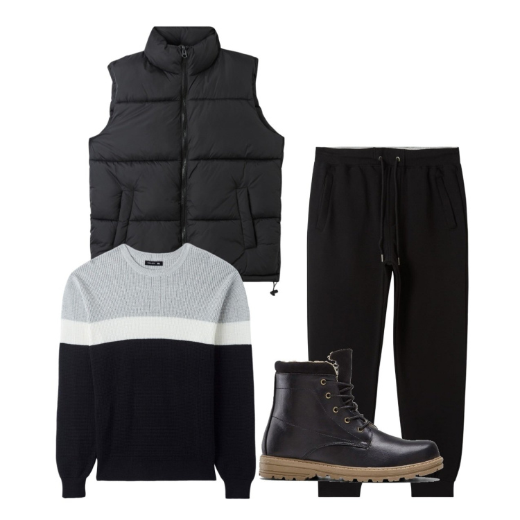 Outfit uomo - City. Stile Urban per Tutti i giorni. Abbinamento con stivali e stivaletti, maglieria, piumini, pantaloni.